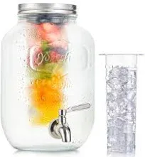 2 Gallon Glass Beverage Dispenser with Ice and Fruit Infusers