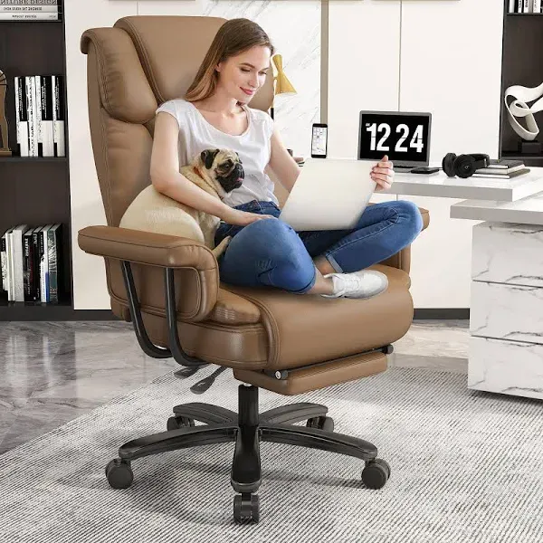 Ergonomic Home Office Chair with Armrest and Footrest Pu Leather Computer Chair.