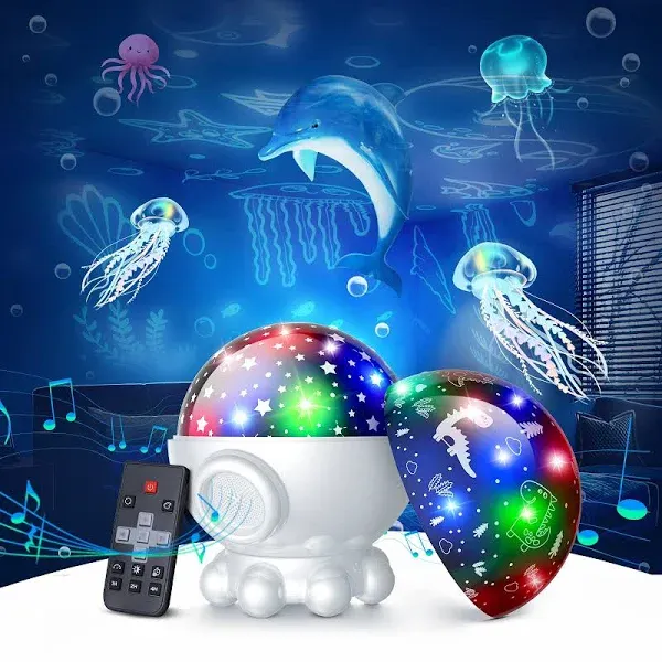 Night Light Projector,Ocean Star Night Light For Kids Room,Dinosaur Toys With 360A Rotation,Remote And Timer,3 Projection Films,17 Light Modes,9 Lulla