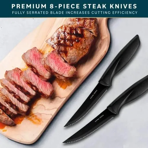 Razor-Sharp Steak Knives Set - High-Carbon Stainless Steel, Ergonomic (8 Pcs)