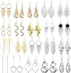 ESRICH 20 Pairs Alloy Earrings with 8 PCS Gold,12 PCS Sliver,20 Styles of Earrings for Women ewelry Fashion and Christmas gifts Valentine Birthday Party