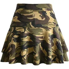 Afibi Casual Mini Stretch Waist Flared Plain Pleated Skater Skirt