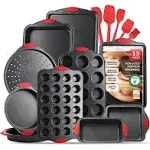 15-Piece Nonstick Black Steel Bakeware Set with Silicone Handles