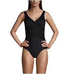 Lands' End Women's DDD-Cup SlenderSuit Tummy Control Chlorine Resistant Wrap One Piece Swimsuit