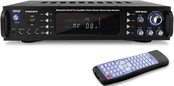 Pyle 4-Channel Bluetooth Home Power Amplifier 2000 Watt Audio Stereo Receiver w/Speaker Selector