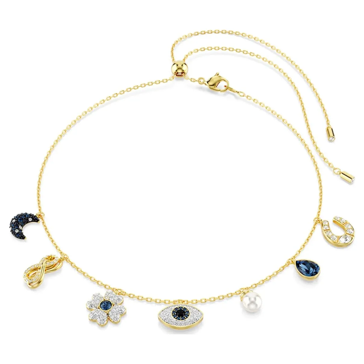 Symbolica choker, Crystal pearl, Moon, infinity, clover, evil eye and horseshoe, Blue, Gold-tone plated