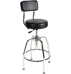 Heavy-duty Shop Stool, Supports Up To 300 Lb, 29" To 34" Seat Height, Black Seat/back, Chrome Base