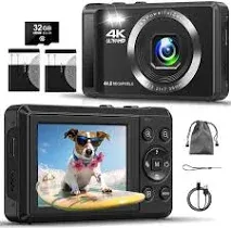 Digital Camera - 4K Digital Cameras for Photography - 44MP UHD Point and Shoot Camera for Kids - Autofocus Small Compact Cameras 16X Zoom - Portable Vlogging Camera with 32GB Card for Teens Girls Boys