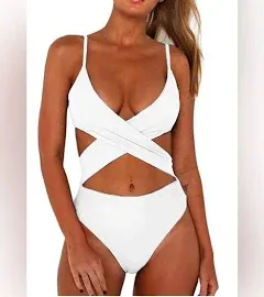 Women's Sexy Criss Cross High Waisted Cut Out One Piece Monokini Swimsuit