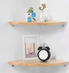 JORIKCHUO 10 inch Corner Wall Shelf Set of 2, Solid Wood Corner Floating Shel...