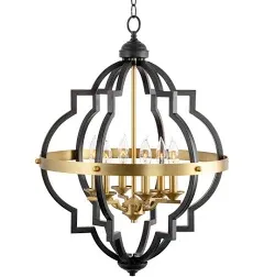 Kira Home Capistrano 28" 6-Light Rustic Farmhouse Chandelier, Warm Brass + Black Finish