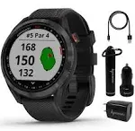 Garmin Approach S42 Premium GPS Golf Watch, Gunmetal with Black Silicone Band and Wearable4U Power Pack Bundle