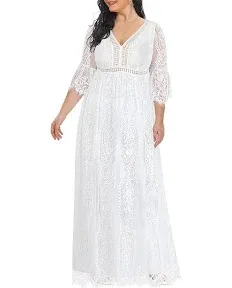 Plus Size Wedding Dress Boho - Maxi Bridal Shower Bohemian Formal Lace Long Dresses