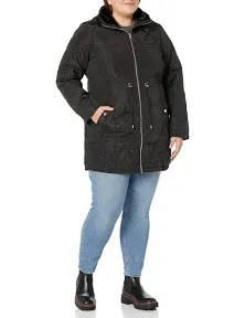 Evans Women's Plus Size Faux Fur Collar Padded Coat