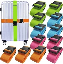 12 Pack Adjustable Luggage Straps - Secure Packing Belts in Bright Colors