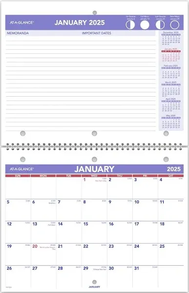 AT-A-GLANCE 2024 Wall & Desk Calendar, 8-1/2" x 11", Small, Unruled Blocks, Spiral Bound, Monthly (PM1702824)