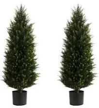 Two 3.2FT Artificial Cedar Topiary Trees