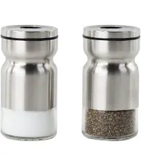 Glass &amp; Metal Salt and Pepper Shaker - Set of 2 Stainless Steel