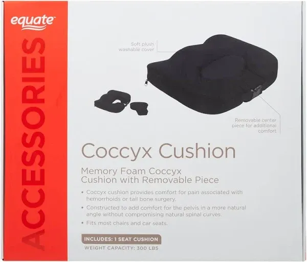 Equate Memory Foam Coccyx Cushion with Removable Center Piece, Black