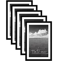 5 Pack of 9x12 Frames with 6x8 Mat - Plexiglass Cover - White