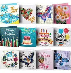 umbresen 12 Pack 5D DIY Special Shaped Diamond Painting Christmas Birthday Greeting Cards Creative Gift (Thank You 12 Set)