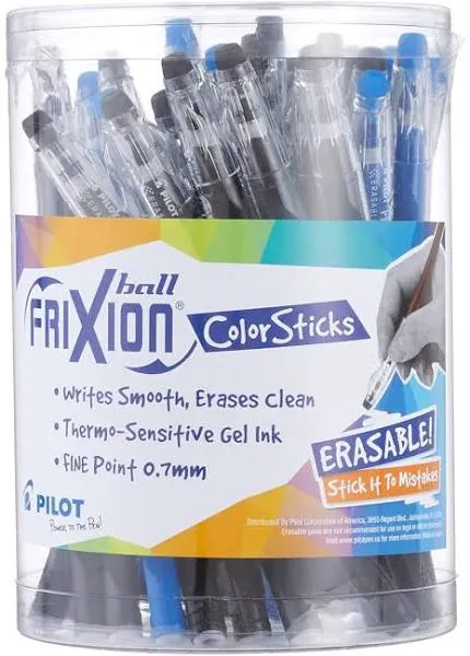 Pilot 32465 FriXion ColorSticks Erasable Gel Ink Pens, Black, 0.7mm - 1 dozen