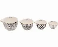 Olive Grove Black & White Stoneware Measuring Cups with Gold Electroplating (Set of 4)