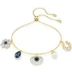 Swarovski Symbolica Bracelet, Crystal Pearl, Clover, Evil Eye and Horseshoe, Blue, Gold-Tone Plated