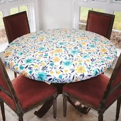 Covers for The Home Deluxe Elastic Edged Flannel Backed Vinyl Fitted Table Cover - Basketweave (Green) Pattern - Round Oblong Oval- Fits Tables Up