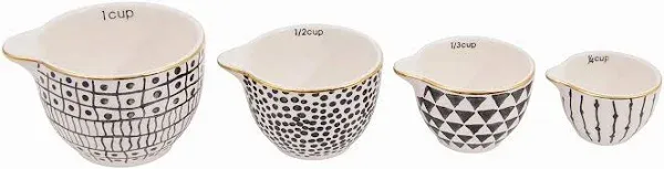 Olive Grove Black & White Stoneware Measuring Cups with Gold Electroplating (Set of 4)