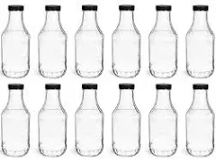 North Mountain Supply 16 Ounce Glass Sauce Bottle - with 38mm Black Plastic Lids - Case of 12