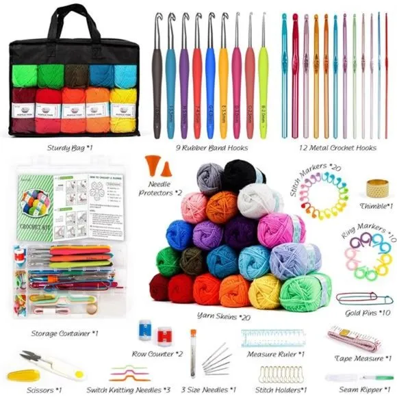 20 Large Acrylic Yarn Crochet Kit with Hooks