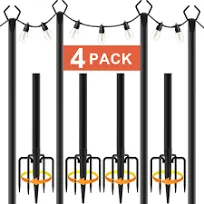 AILBTON 10ft String Light Poles 4 Pack,Light Poles for Outside Lights,Outdoor with Fence Brackets Hanging Lights,Metal Stand Deck Patio Backyard