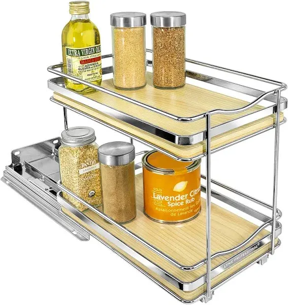 Elite Pull Out Spice Rack Organizer for Cabinet, 8-1/4 in. Wide, Double, Wood-Ch