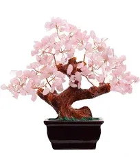 Parma77 Feng Shui Natural Rose Quartz Crystal Money Tree Bonsai Style Decoration