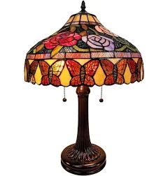 Amora Lighting Table Lamp 16&#034;x24&#034; Bronze w/ Stained Glass Floral/Butterf<wbr/>ly Shade