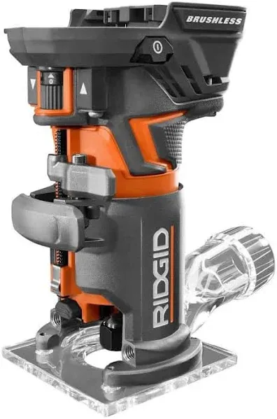 Ridgid R860443B-AC93044SBN 18V Octane Brushless Compact Fixed Base Router with Accessories, (2) 4.0 Ah Batteries, Charger and Bag