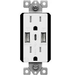 TOPGREENER USB Outlet, USB Type C Wall Outlet with ??? ????? ????????, 15A Duplex Tamper-Resistant Receptacle, USB Charger for Smartphones, Tablets, Laptops, TU215PD30AC-W, White