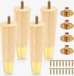 Wood Furniture Legs 6 Inch with Gold CapSofa Replacement Wooden Leg Set of 4C...