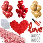 50PCS Love Balloons and Heart Kit&amp;2000 PCS 2123 Piece Set, Red Gold 