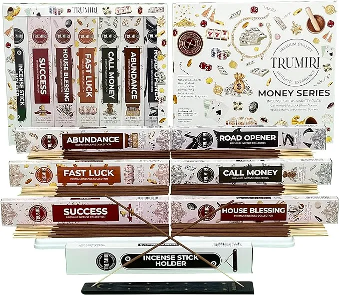 Money Incense Sticks - Total 120 Insence-Sticks (20 Inscents x 6 Insense) Inciensos Aromaticos para La Casa Incents to Attract Money Luck Success Abundance Blessing Road Opener + Incense Holder