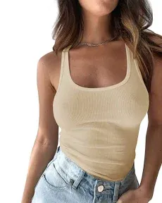 Pepochic Women’s Workout Scoop Neck Tank Top Ribbed Sleeveless Cami Lightweight Solid Basic