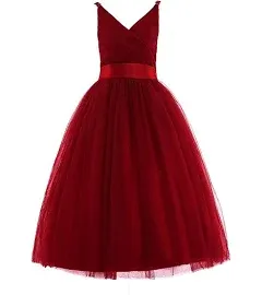 Glamulice Girls Spaghetti Strap Tulle Long A Line Dress