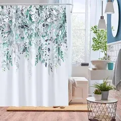 Tititex Yellow Eucalyptus Shower Curtain, Watercolor Bright Leaves on The Top Plant with Floral Bathroom Decoration Shower Curtain Sets 72x72 Inch with Hooks