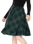 Allegra K Women's Plaids Vintage Tartan Elastic Waist Knee Length A-Line Skirt Large Green