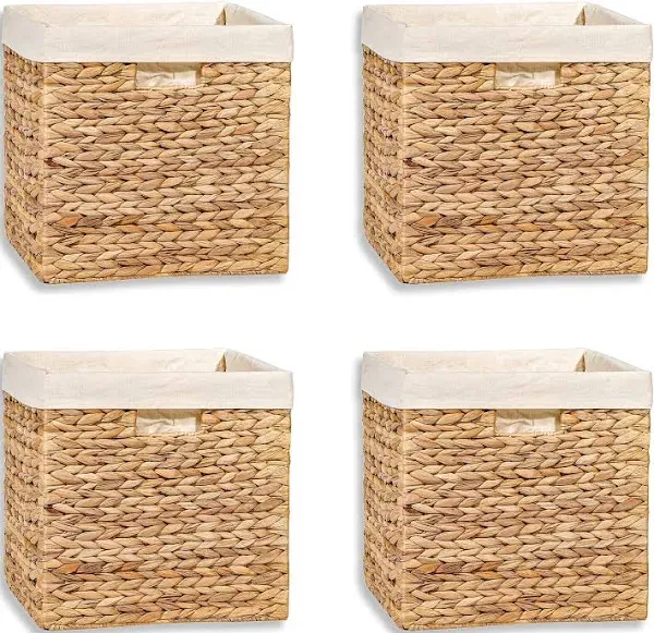 Trademark Innovations 12" Foldable Hyacinth Storage Basket Set of 4