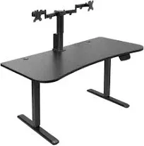 VIVO Integrated 63 x 32 Inch Electric Standing Desk and Motorized Dual Monitor Mount, 1 Touch Height Adjustment, Fits up to 32 inch Monitor Screens, Memory Control Pad, Black, DESK-KIT-SET1B