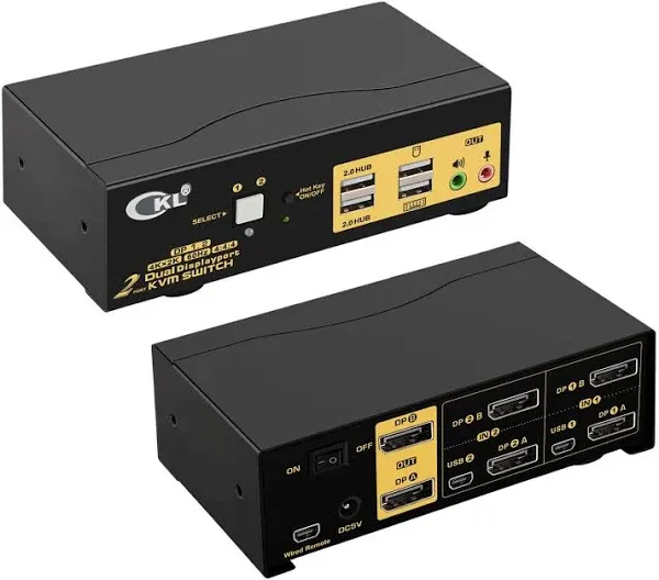 CKL 2 Port KVM Switch Dual Monitor DisplayPort 4K 60Hz, 2 Computers x 2 Monitors