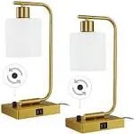  Gold Table Lamps for Bedroom Set of 2, Stepless Gold 2 PACK Milk Shade