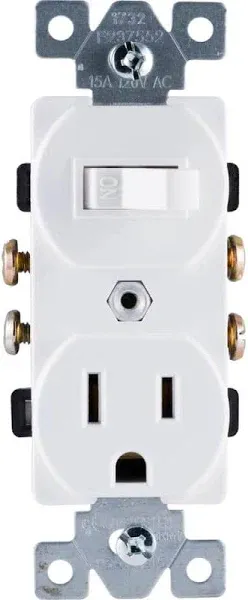 GE, White, Combo, Two-in-One Receptacle, 1 On/Off Toggle Power Switch, 1 Grounded AC Outlet Wall Plug, Single Pole, 3 Prong, 15 Amp, UL Listed, 59797, 1 Pack